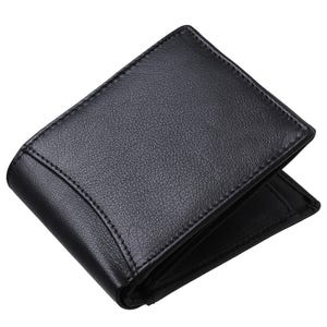 Carteira de couro com RFID, dobrável, segura e durável, com capacidade extra, presente para homens, carteira minimalista, porta-dinheiro artesanal, cor preta