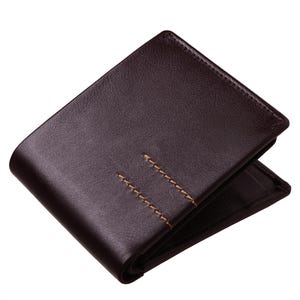 Cartera de cuero para hombre, hecha a mano, plegable, regalo de 3.er aniversario, tarjetero para uso diario, cartera para novio, calidad prémium.