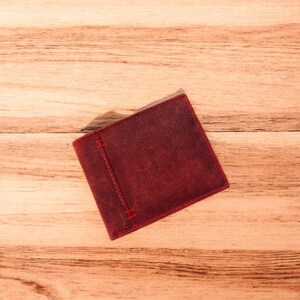Cartera de cuero para hombre con RFID, plegable, segura y duradera, con capacidad adicional, regalo para hombre, billetera minimalista, porta efectivo artesanal, color rojo vino
