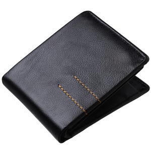 Leder Geldbörse für Männer Handgefertigte Bi-Fold-Brieftasche, Geschenk zum 3. Jahrestag für Ihn, alltäglichen Kartenhalter, Brieftasche für Freund Schwarze Farbe
