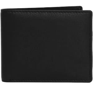Cartera plegable RFID de cuero premium para hombre, segura y duradera, con capacidad extra. Regalo para hombre. Cartera minimalista/portamonedas artesanal en color negro.