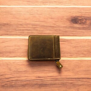 Cartera de cuero plegable RFID para hombre, segura y duradera, con capacidad extra. Regalo para hombre. Cartera minimalista/porta efectivo artesanal. Tabaco.