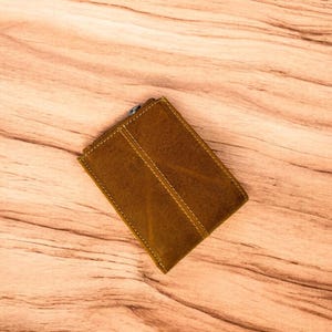 Cartera de cuero plegable RFID para hombre, segura y duradera, con capacidad extra. Regalo para hombre. Cartera minimalista/porta efectivo artesanal. Color tostado.
