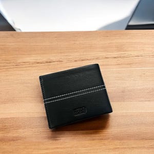 Cartera RFID plegable de cuero para hombre, segura y duradera, con capacidad adicional, regalo para hombres, billetera minimalista/soporte para efectivo hecho a mano, color negro