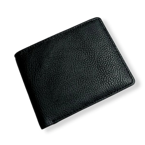 Cartera de cuero delgada / Cartera de cuero genuino / Cartera plegable para hombre / Titular de efectivo / Cartera minimalista hecha a mano / Cartera RFID Color negro