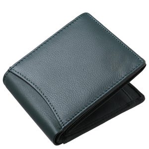 Cartera RFID plegable de cuero genuino, segura y duradera, con capacidad adicional. Regalo para hombres. Cartera minimalista/hecha a mano. Color verde.