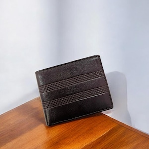 Cartera RFID plegable de cuero para hombre, segura y duradera, con capacidad adicional, regalo para hombres, billetera minimalista/soporte para efectivo hecho a mano, color negro