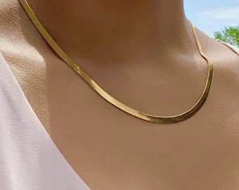 18k Gold Herringbone Necklace, Snake Chain Necklace, Layering Necklace, Delicate Necklace, Trendy Necklace, Christmas Gift, Gifts for Her