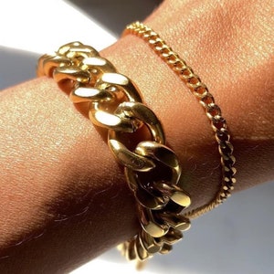 Cuban Miami Bracelet, 18k Gold Chunky Chain Bracelet, Curb Link Chain Bracelet, Dainty Thick Chain Bracelet, Christmas Gift, Summer Jewel