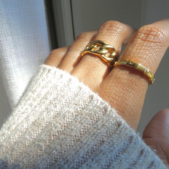 18k Gold Cuban Ring Cuban Chain Link Ring Dainty Gold Rope Ring