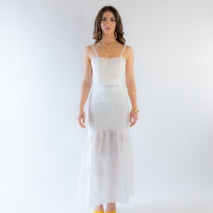 Women&#39;s white boho swing maxi skirt, vintage Sangallo cotton full-length/ankle-length skirt, long skirt/skirt, asymmetrical skirt