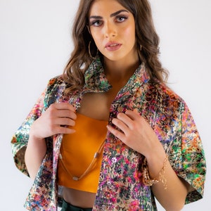 Multicoloured print jacket/ vintage jacket/ shirt jacket/ jacket handmade in Italy from high quality brocade cotton image 1