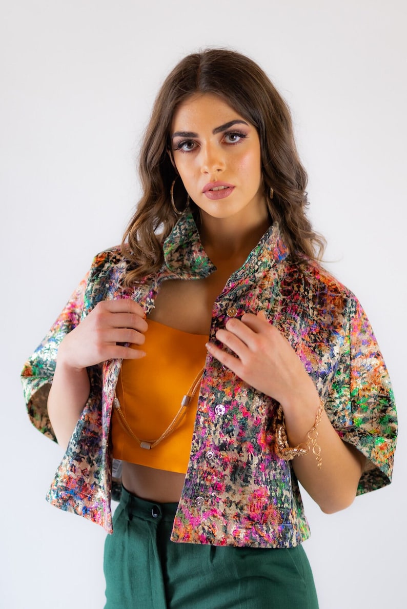 Multicoloured print jacket/ vintage jacket/ shirt jacket/ jacket handmade in Italy from high quality brocade cotton image 1