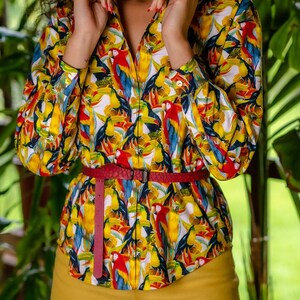 Camisa algodón manga larga/ Camisa mujer/ Camisa animal print/ Camisa vintage/ Camisa alta costura/ Camisa algodón