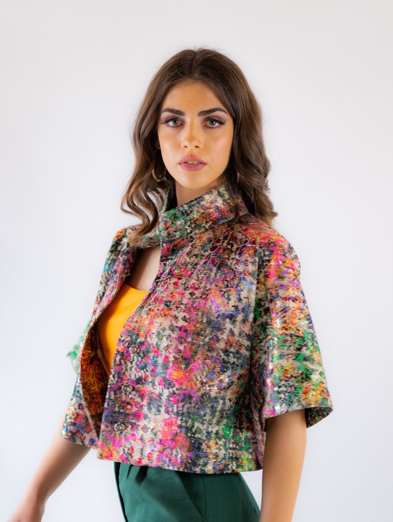 Multicoloured print jacket/ vintage jacket/ shirt jacket/ jacket handmade in Italy from high quality brocade cotton image 4