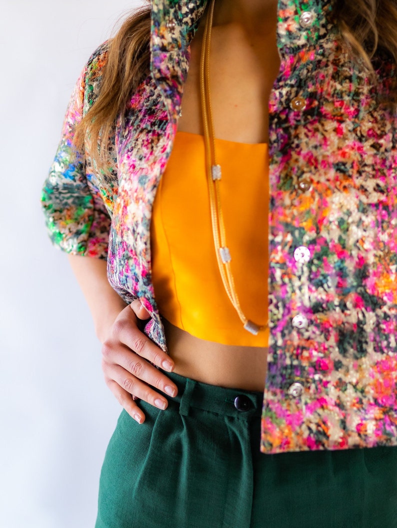 Multicoloured print jacket/ vintage jacket/ shirt jacket/ jacket handmade in Italy from high quality brocade cotton image 3