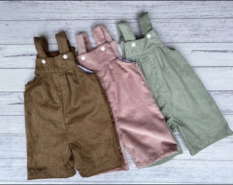 Corduroy Unisex Overalls - Full Length, Adjustable Straps, 5 Colors, Sizes 000-3