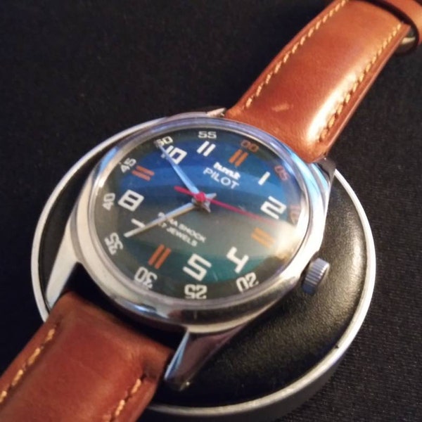 Vintage Watch -HMT -Pilot -Para Shock  -1970s -1980s -17 Jewel - Indian Made - Watch - Leather Band
