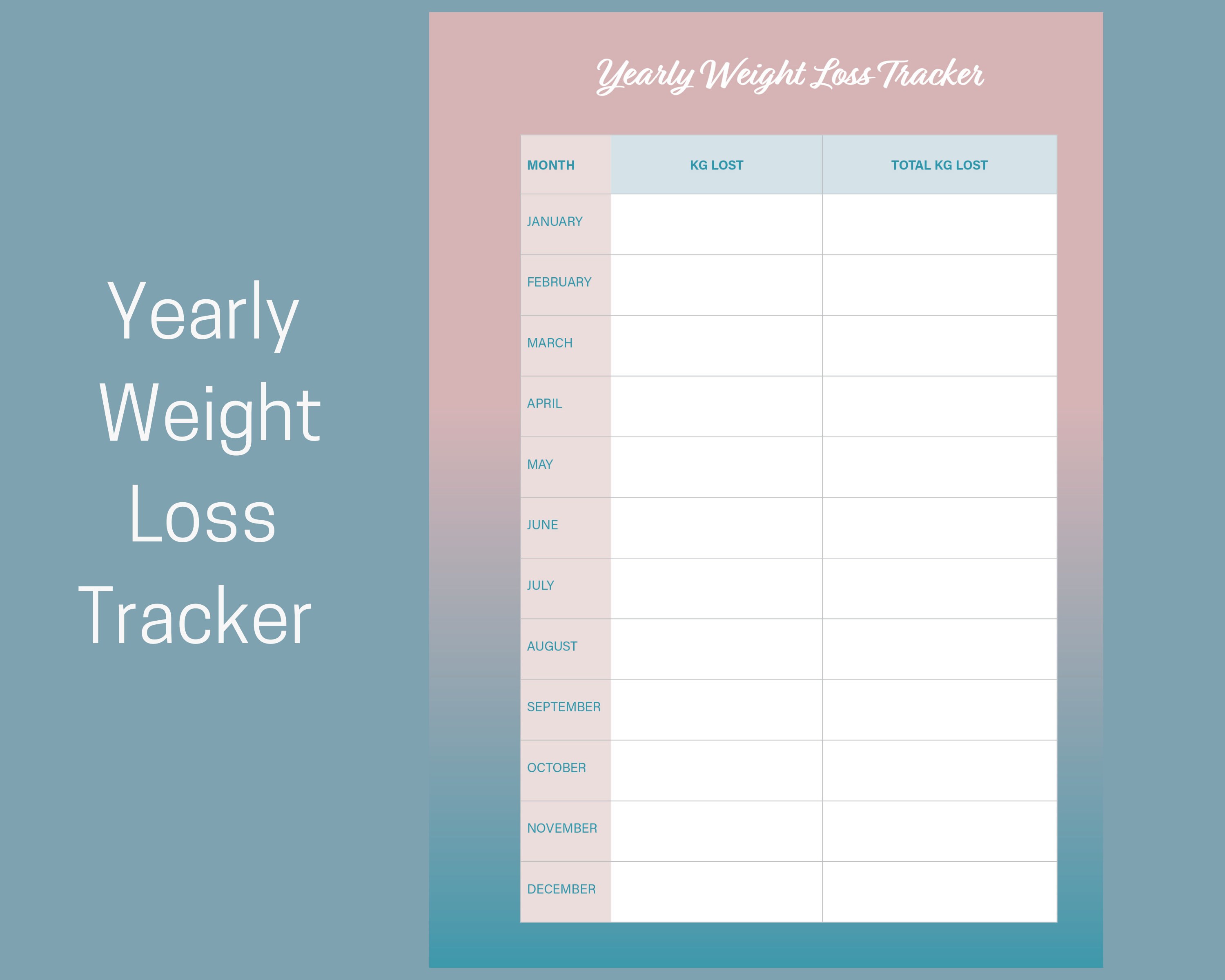 Yearly Weight Loss Tracker Printable Etsy