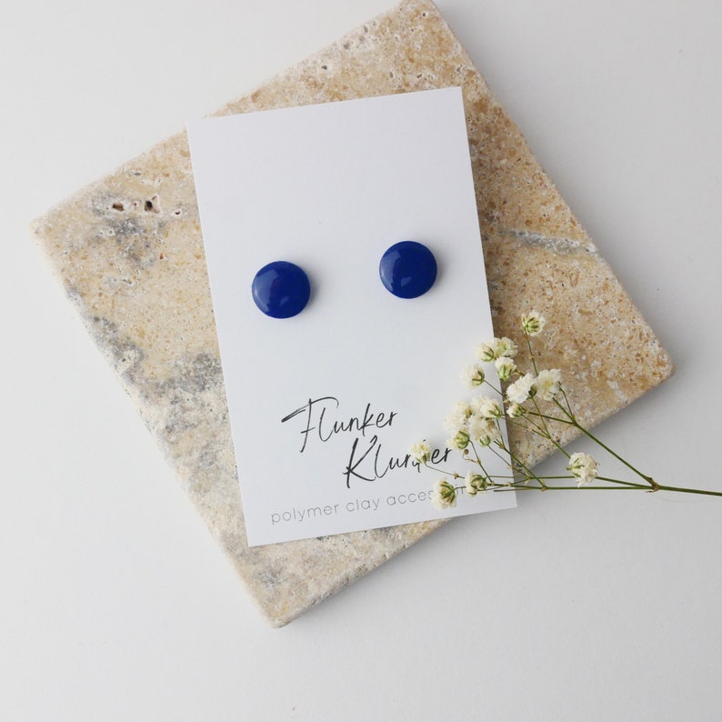 Polymer clay stud earrings Earrings minimalist monochrome shiny different colors handmade Little thing Easter Pia Indigo