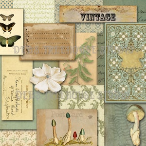 Teal and Green Journal Papers collage tear art papers junk journal download printables 11 X 8.5 inches