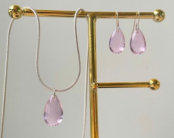 Conjunto de joyas de lágrima de vidrio, pendientes y collar de vidrio, joyas transparentes, conjunto de cuentas de vidrio, San valentin