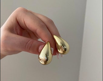 Dikke gouden Teardrop oorbellen, drop oorbellen, gouden Kylie oorbellen, 18K vergulde dikke hoepels