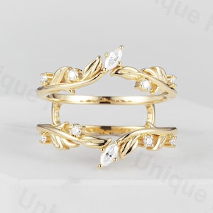 Leaf Moissanite Ring Enhancer: 14k Yellow Gold Wedding Ring