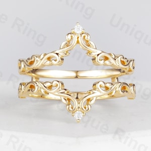 Leaf Moissanite Ring Enhancer: Vintage Rose Gold Wedding Band