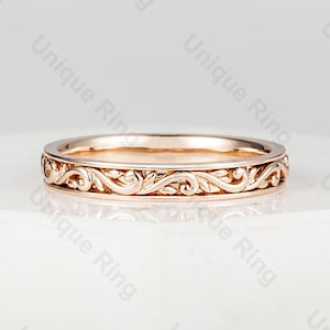 Cottagecore Leaf massief gouden heren-/damesbandring.3 MM 14K bloementrouwring, unieke gouden bloemenband voor heren/dames.nature bruiloft