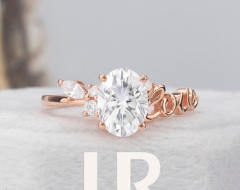 Oval Cut Moissanite Personalized Name Engagement ring, Custom Initial Ring for Her, Name initial wedding band, DIY Specially Made for her.