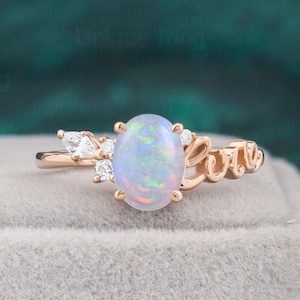 Anillo de compromiso de ópalo ovalado personalizado con sus nombres / Anillo personalizado escrito a mano para bodas y compromiso / Anillo inicial personalizado