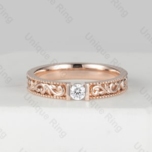 14K Gold Floral Moissanit Ehering - Cottagecore Blatt Design