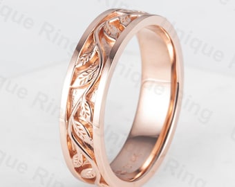 Nature Inspired Leaf Wedding Band in 14K Rose Gold • Floral Promise Ring • Unique Engagement Ring for Her or Him