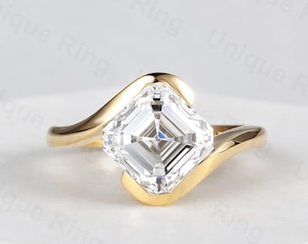 2CT Asscher Cut Moissanite  Engagement Ring, 14K Gold Solitaire Ring, Promise Ring, Anniversary Gift for Her