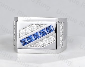 Custom Signet men ring ,Family Crest ring, Sapphire men ring ,925 sterling silver ring for men
