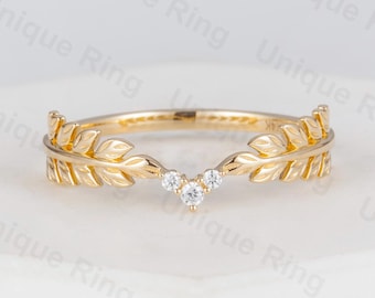 Nature Inspired Wedding Ring，Floral Gold Ring Women,Vintage 14K yellow Gold wedding ring，nature gold ring for women