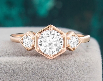 Bague Fiançailles Toi Et Moi Style Belle Époque - Or Rose 18 Carats Et Platine Avec Diamants - Taille 52, Occasion Très Bon état