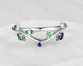 Tsavorite Marquise Ring: 14K Yellow Gold Moissanite Wedding Ring