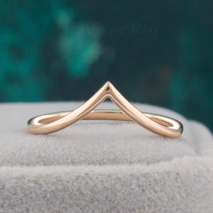 14k Solid Gold V-Shaped Wedding Band, Chevron Stacking Ring