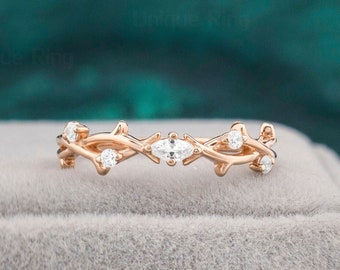 Diamond Twig Wedding Band – Rose Gold Nature Inspired Branch Ring