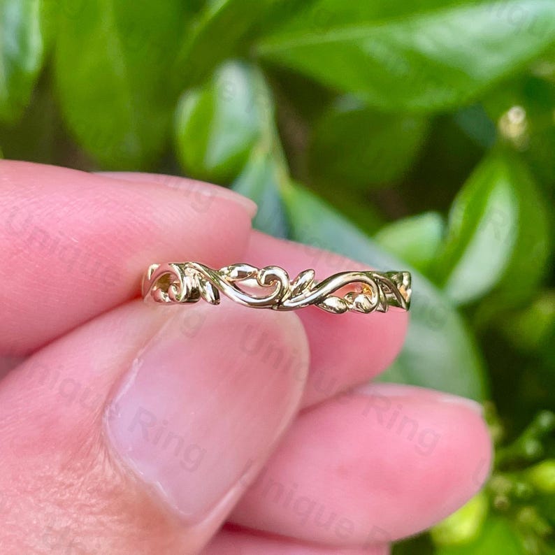 Vintage 14K Gold Floral Leaf Ring: Celtic Cottagecore Engagement Ring ...