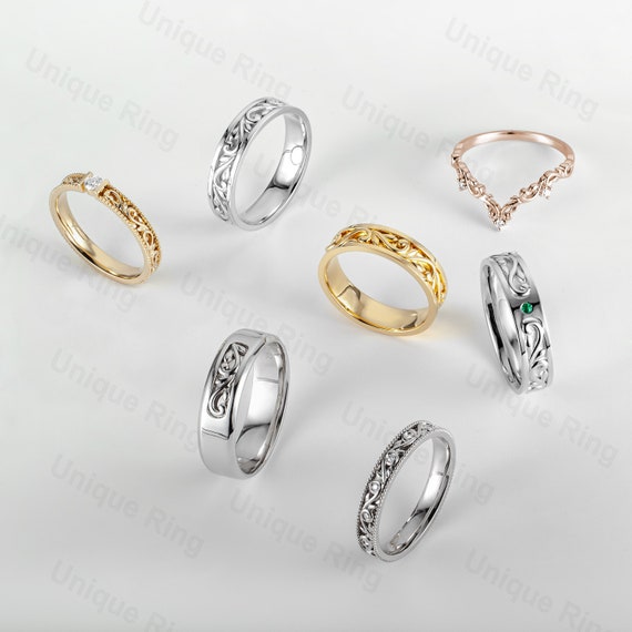 Cottagecore Leaf Gold Men's /women's Band Ring,couples Rings