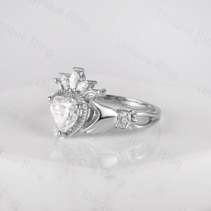 Claddagh Ring, Heart Shape Moissanite Claddagh Ring, Celtic Knot Ring, Irish Crown Heart Ring, Moissanite Heart Ring, Gold Hand Ring image 10