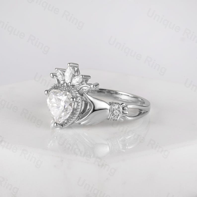 Claddagh Ring, Heart Shape Moissanite Claddagh Ring, Celtic Knot Ring, Irish Crown Heart Ring, Moissanite Heart Ring, Gold Hand Ring image 10