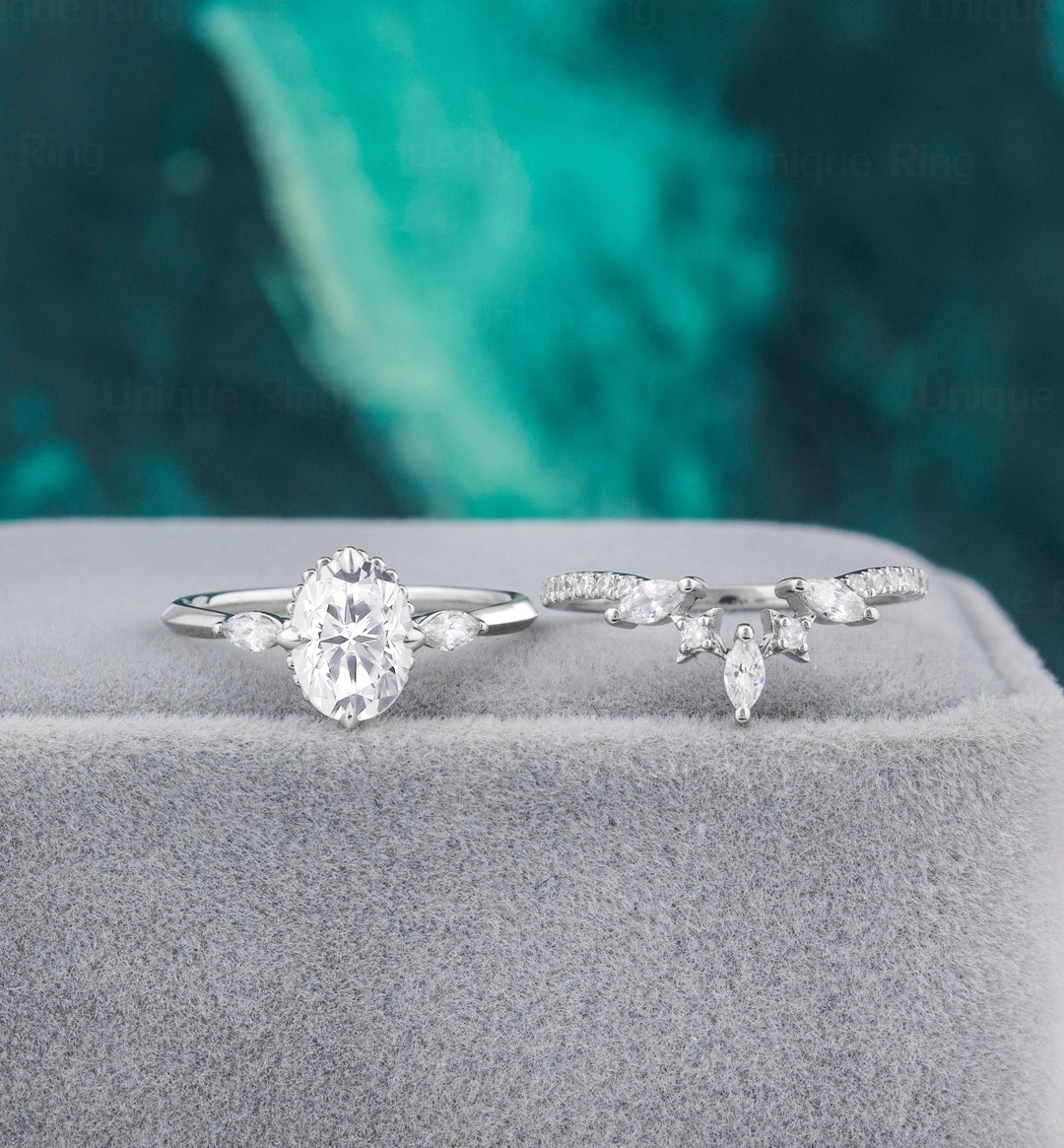 Oval Moissanite Engagement Ring White Gold Moissanite Etsy