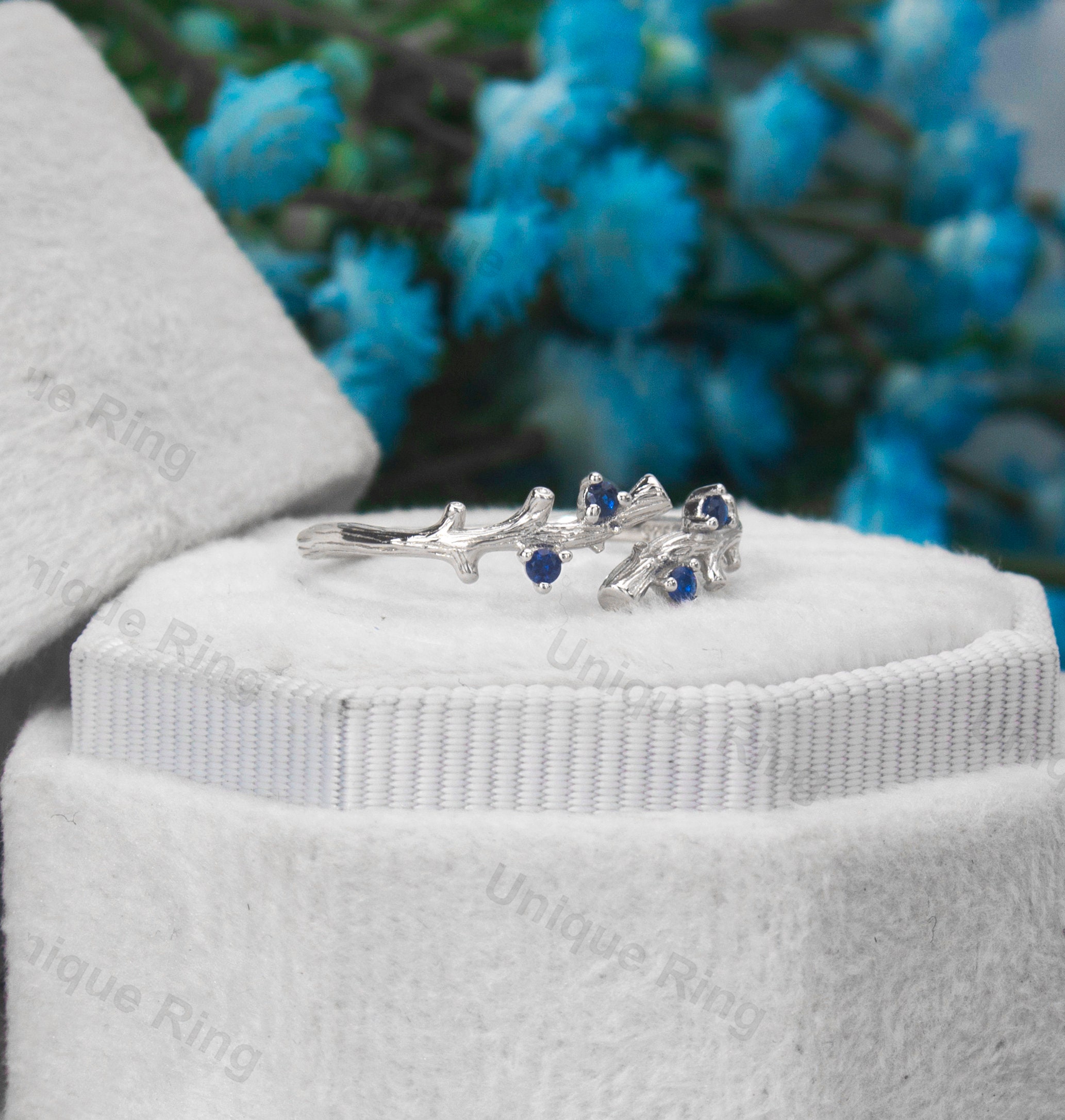 Cottagecore Natural Style Leaf Wedding Ring. Nature Sapphire Vintage ...
