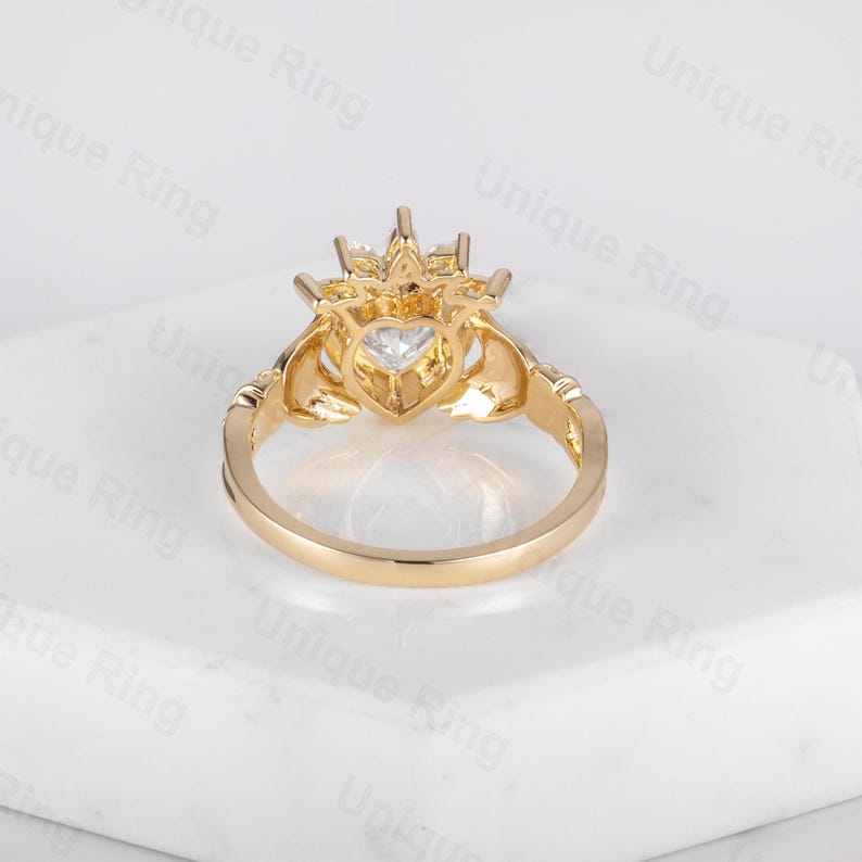 Claddagh Ring, Heart Shape Moissanite Claddagh Ring, Celtic Knot Ring, Irish Crown Heart Ring, Moissanite Heart Ring, Gold Hand Ring image 4