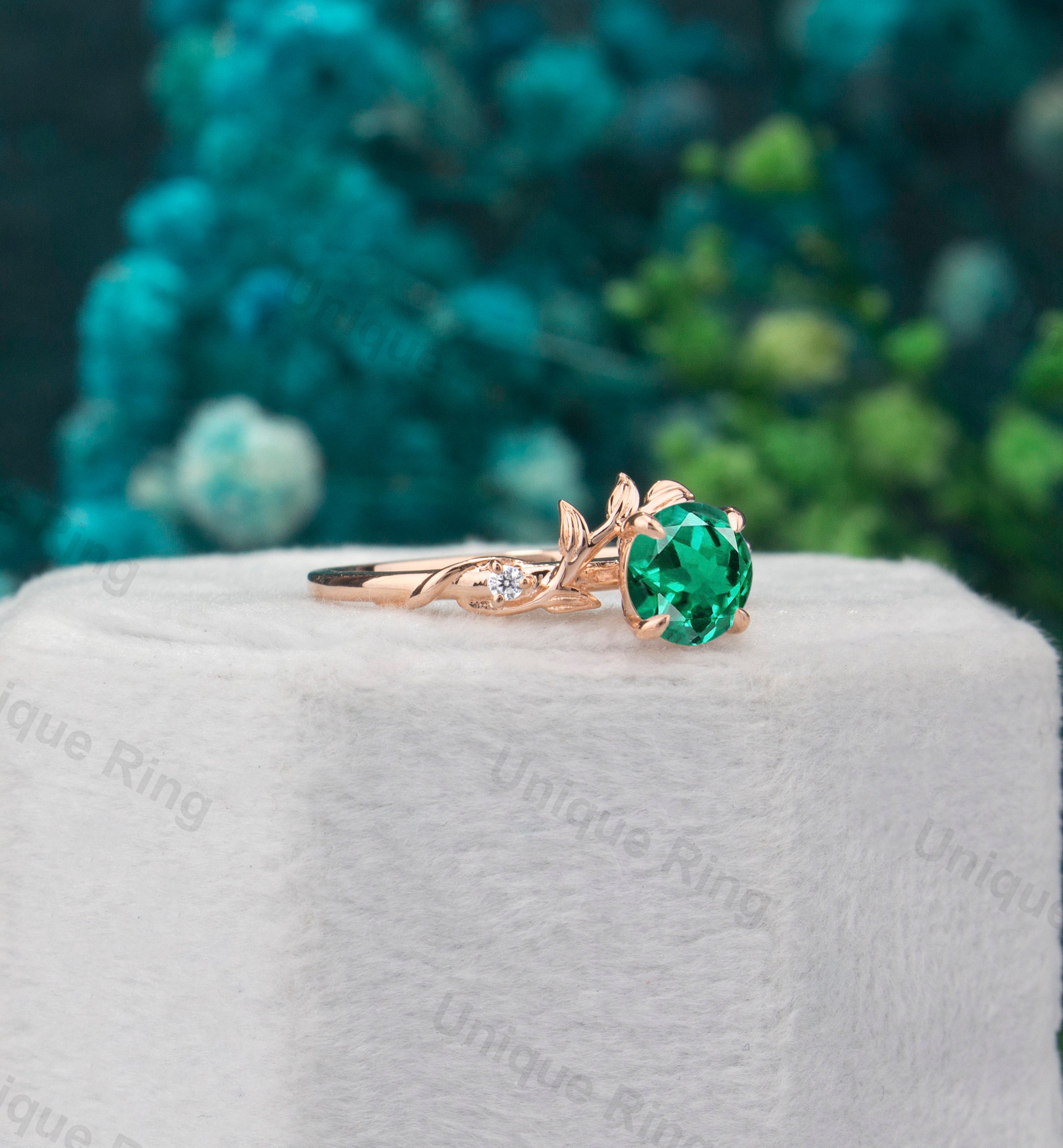 Cottagecore Emerald Engagement Ring, Rose Gold Vine Leaf, Nature ...