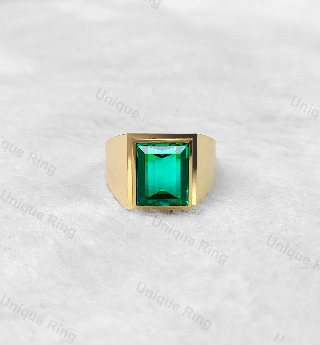 14k/18k Solid Gold Huge Emerald Men Wedding Ring/masculine Mens Boho